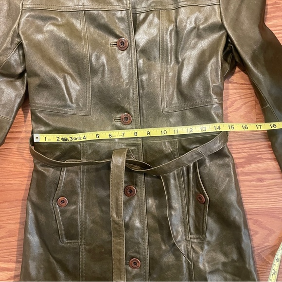 Wilson Maxima Vintage Dark Green Women Leather Trench Coat SizeS - Picture 7 of 10